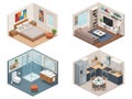 Modern home interior layout featuring bedroom, living room, bathroom, and kitchen Royalty Free Stock Photo