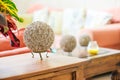 Modern home interior living room detail seashell balls on table top craft item object Royalty Free Stock Photo