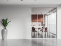 Modern home kitchen interior with eating space with window. Mock up wall Royalty Free Stock Photo