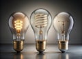Modern Home Lighting Concepts Explore Three Unique Bulb Designs on a Sleek Grey Background Royalty Free Stock Photo