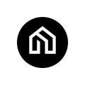 Modern home line icon, abstract house property logo template, real estate logo design, white color on black circle background Royalty Free Stock Photo