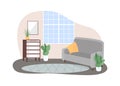 Modern home lounge area 2D vector web banner, poster