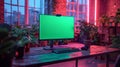 Modern Home Office with Green Screen Desktop Setup Royalty Free Stock Photo