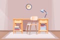 Modern home office interior design background. Room at home for work with chair, table with lamp and drawers, clock on Royalty Free Stock Photo