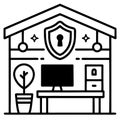 Modern Home Office Security Design with Shield and Computer for Protection Concept Royalty Free Stock Photo