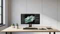 Modern Home Office Setup with Computer and Plants Royalty Free Stock Photo