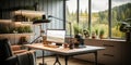 Modern Home Office Setup Embracing Remote Work with Nature View Royalty Free Stock Photo