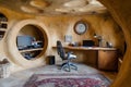 Modern Home Office in a Unique Earthen Home Royalty Free Stock Photo