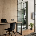 Modern home office with wooden wall Royalty Free Stock Photo