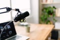 Modern home podcast studio setup with microphone and laptop Royalty Free Stock Photo