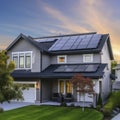 Modern home with solar panels at dusk Royalty Free Stock Photo