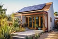 Modern Home with Solar Panels on Roof. Generative Ai Royalty Free Stock Photo