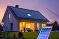 Modern Home with Solar Panels at Twilight
