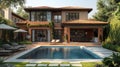 Luxury Modern Home with Poolside Views and Elegant Interiors Royalty Free Stock Photo