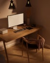Modern home working area interior design with pc computer on wood table Royalty Free Stock Photo