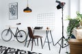 Modern home workspace with lamp