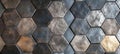Modern Honeycomb Design with Silver and Bronze Hexagons on Black Background Royalty Free Stock Photo