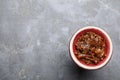 Modern hookah bowl with tobacco on grey table, top view. Space for text Royalty Free Stock Photo