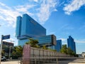 Modern hospital building surrounded by clouds - Cleveland Clinic Abu Dhabi in Al Maryah island