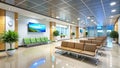 Modern Hospital Corridor Promotes Wellness Streamlined Appointments with Interactive Information Displays Royalty Free Stock Photo