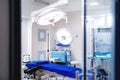 Modern hospital with operating room details. Empty emergency surgery room with medical equipment