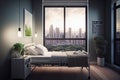 modern hospital room with bed and view of city skyline, showing the healing power of nature Royalty Free Stock Photo