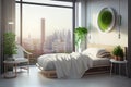 modern hospital room with bed and view of city skyline, showing the healing power of nature Royalty Free Stock Photo