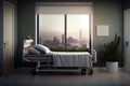 modern hospital room with bed and view of city skyline, showing the healing power of nature Royalty Free Stock Photo