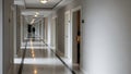 Modern Hotel Corridor with Doors and Soft Lighting, Interior Hallway design, Liminal Royalty Free Stock Photo