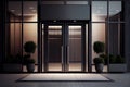 modern hotel entrance with glass and metal doors, minimalist design Royalty Free Stock Photo