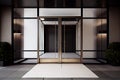 modern hotel entrance with glass and metal doors, minimalist design Royalty Free Stock Photo