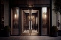 modern hotel entrance with sleek glass doors and contemporary signage Royalty Free Stock Photo