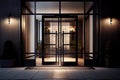 modern hotel entrance with sleek, glass doors and minimalist design Royalty Free Stock Photo