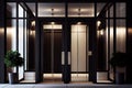 modern hotel entrance with sleek, glass doors and minimalist design Royalty Free Stock Photo