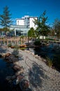 Modern hotel exterior with pond Royalty Free Stock Photo