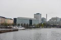 Modern hotels and skylines in harbor of Helsinki, Findland in a rainy day