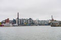 Modern hotels and skylines in harbor of Helsinki, Findland in a rainy day