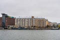 Modern hotels and skylines in harbor of Helsinki, Findland in a rainy day