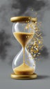 Modern hourglass with sand flowing down and dissolving into pixels. Dynamic design presents concepts of time and digital Royalty Free Stock Photo