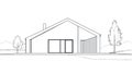 Modern Single Story House Line Drawing. Royalty Free Stock Photo