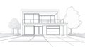Modern House Blueprint Sketch Facade Design. Royalty Free Stock Photo