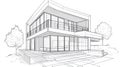 Modern house sketch architect blueprint exterior. Royalty Free Stock Photo