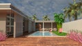Modern house, architecture, second home project. Villa with swimming pool. Lockdown Coronavirus