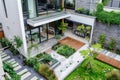 Modern house with beauty terrace and garden Royalty Free Stock Photo