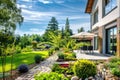 Modern house with beauty terrace and garden Royalty Free Stock Photo