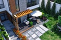 Modern house with beauty terrace and garden Royalty Free Stock Photo