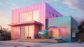 modern house in bright neon colors. Generative AI