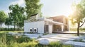 modern house building with heat pump, concept of Sustainable Energy Efficient Home Royalty Free Stock Photo