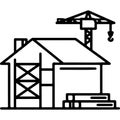 Modern house construction crane lifting roof structure engineering architecture design illustration Royalty Free Stock Photo