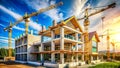 Modern House Construction in Progress A Stunning Skyline View with Architectural Cranes and Rule of Thirds Composition Royalty Free Stock Photo